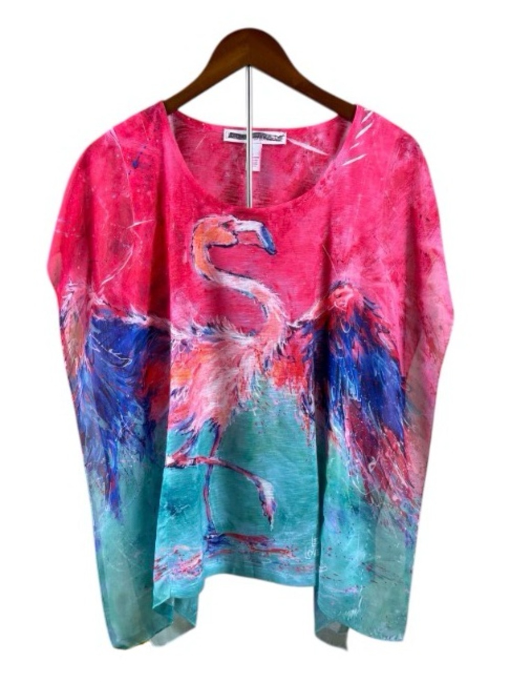 Leoma Lovegrove Artsy Flamingo Overlay Top Pink Turquoise Blue Size Large